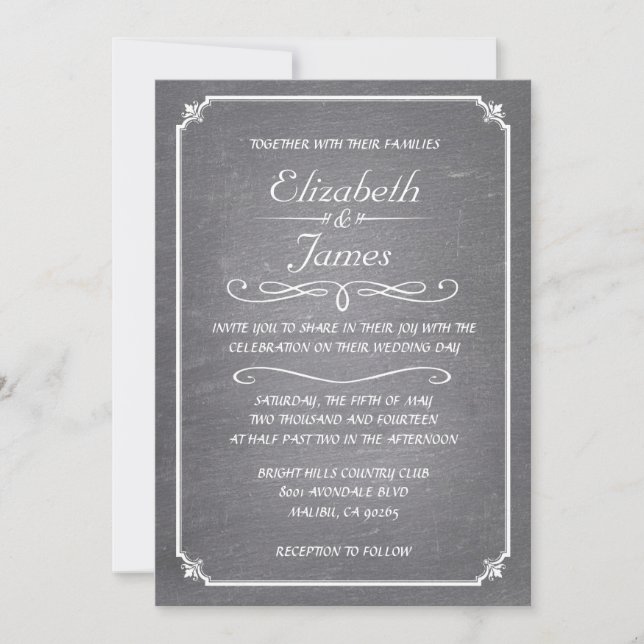 Convites para Casamento de Chalkboard de Vintagem  (Frente)