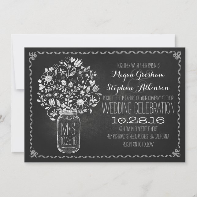 convites para casamento de chalkboard floral mason (Frente)