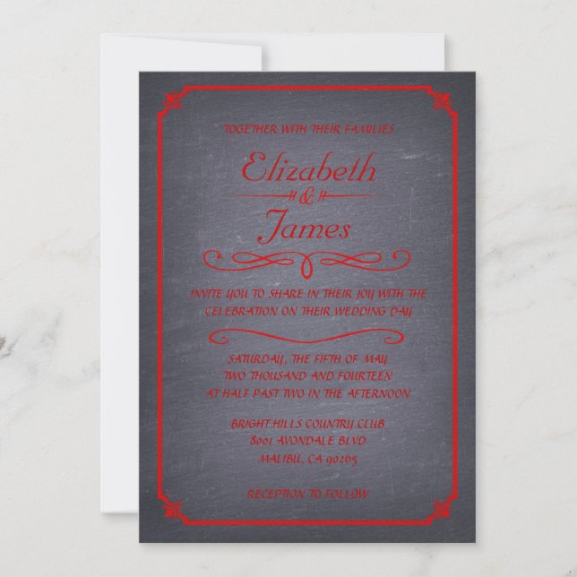 Convites para Casamento de Chalkboard Preto e Verm (Frente)