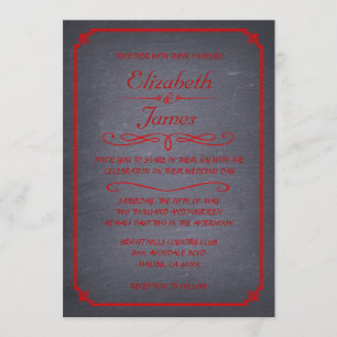 Convites para Casamento de Chalkboard Preto e Verm
