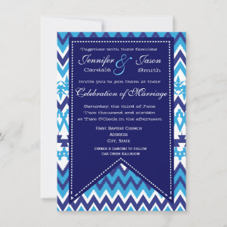 Convites para Casamento de Chevron Azul Moderno Ne