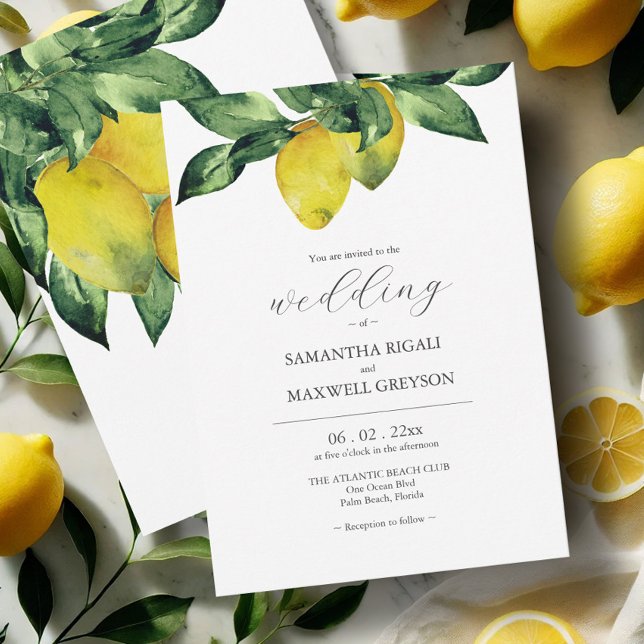 Convites para Casamento de Citros de Aquarela (Watercolor wedding invitations lemon art by Victoria Grigaliunas of Do Tell A Belle)