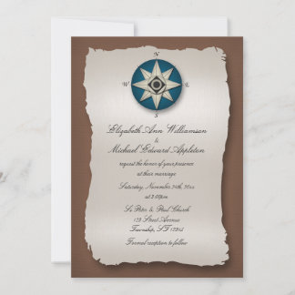 Convites para Casamento de Compass Azul & Marrom