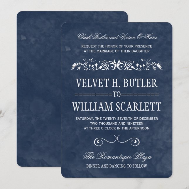 Convites para Casamento de Cor de Água Azul (Frente/Verso)