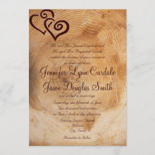 Convites para Casamento de Corações de Madeira n