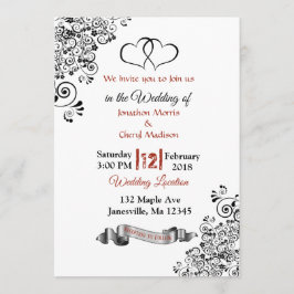 Convites para Casamento de Corações Vermelho, Pret