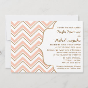 Convites para Casamento de Coral e Chevron Dourado
