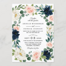 Convites para Casamento de Cores d'Água Rosa e mar