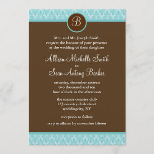 Convites para Casamento de Cores damasco de Teal e