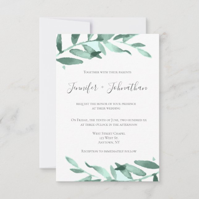 Convites para casamento de coroa verde moderna (Frente)