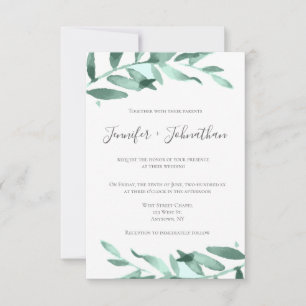 Convites para casamento de coroa verde moderna