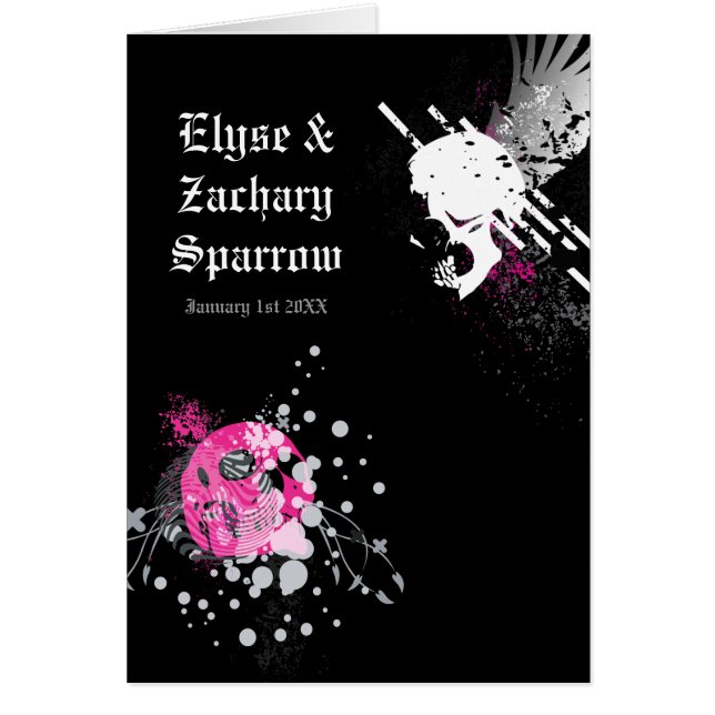 convites para casamento de crânios piratas hi-fi (Frente)