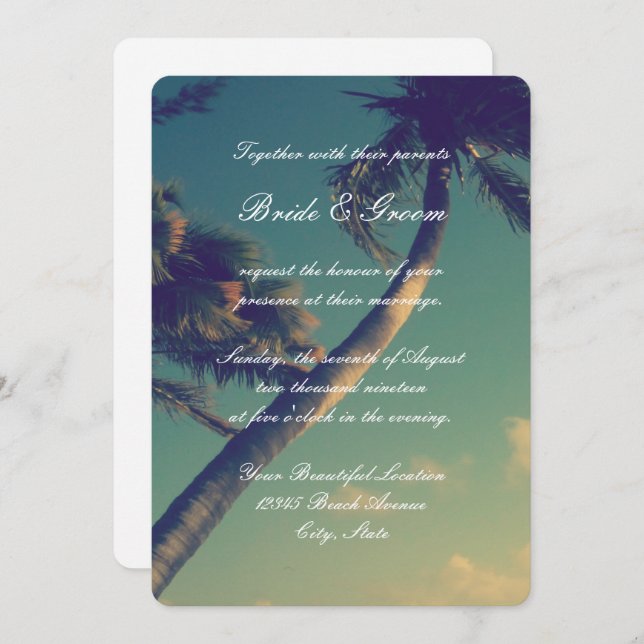 Convites para casamento de destino de praia tropic (Frente/Verso)
