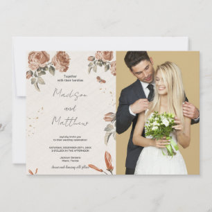 Convites para Casamento de Flor Marrom com foto