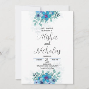Convites para Casamento de Flor Verde Azul