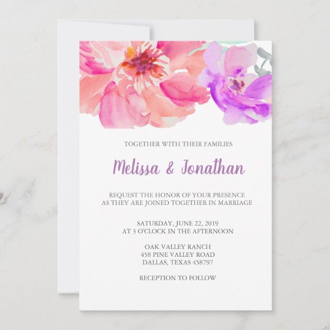 Convites para Casamento de Flores de Água (Frente)