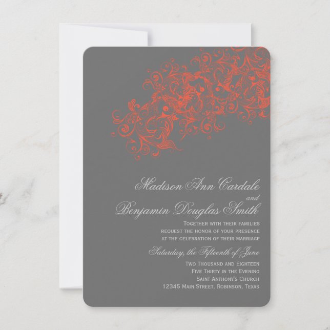 Convites para Casamento de Flores Elegante de Cora (Frente)