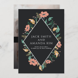 Convites para Casamento de Flores Negra Elegante