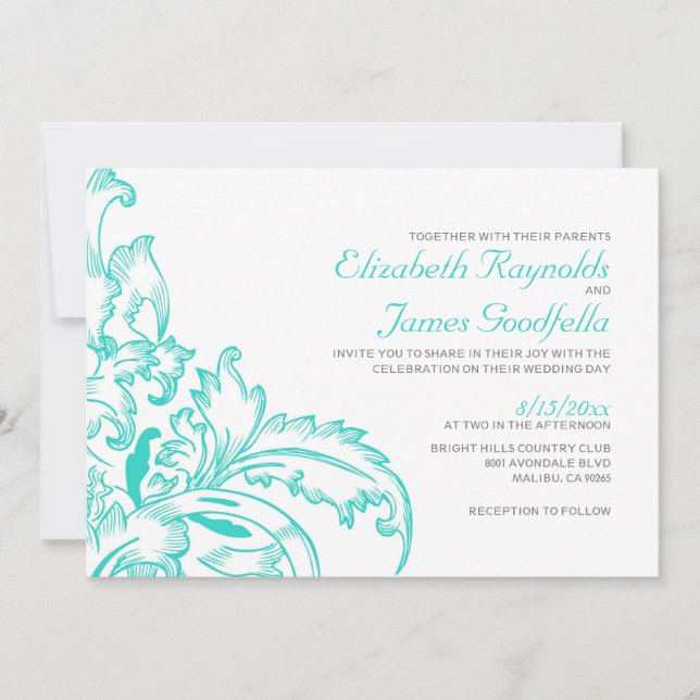 Convites para Casamento de Flores Turquesas (Frente)
