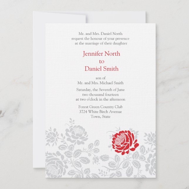 Convites para Casamento de Flores Vermelhas (Frente)