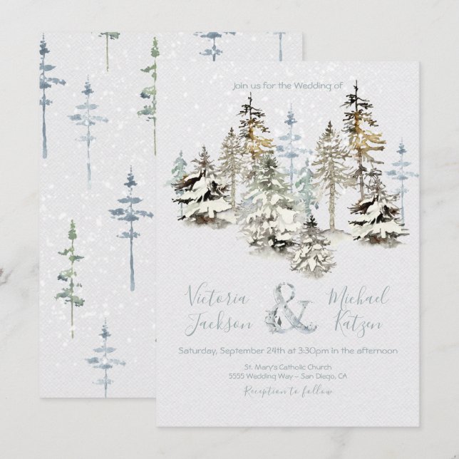 Convites para Casamento de Floresta de Neve Perfei (Frente/Verso)