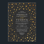 Convites para Casamento de Folhas de Confetti Dour<br><div class="desc">Convites Dourados e Pretos para Casamento de Folhas de Foil de Confetti - apresenta um fundo preto vintage com folha fina de ouro para decoração elegante. Este design também apresenta fontes modernas e elegantes para o layout de texto.</div>