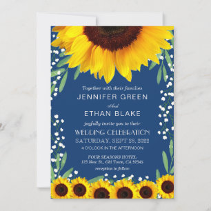 Convites para Casamento de Girassol Azul Elegante