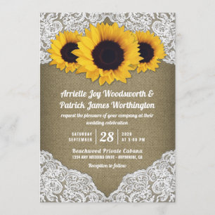 Convites para Casamento de Girassol e Lace
