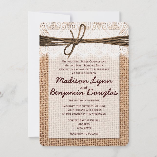 Convites para Casamento de Impressão de Burlap em  (Frente)