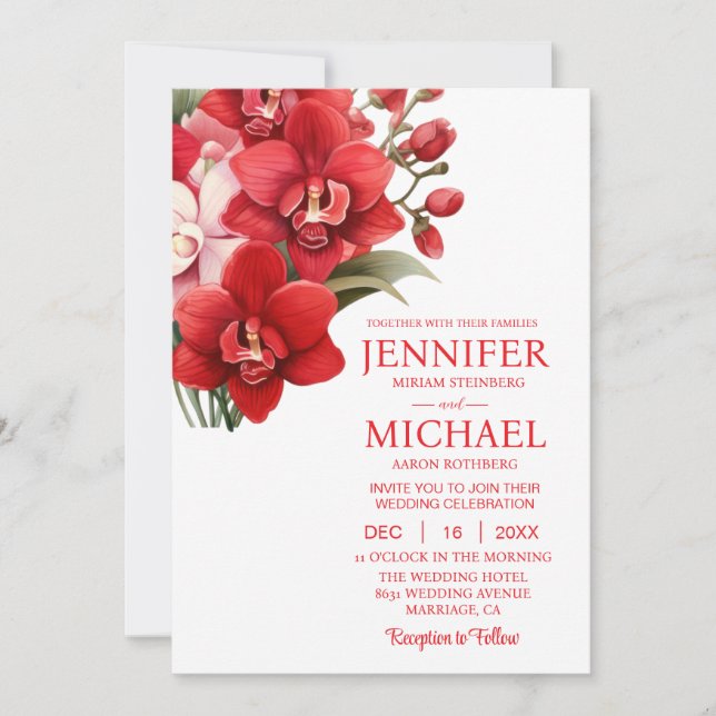 Convites para Casamento de inverno para Orquídeas  (Frente)