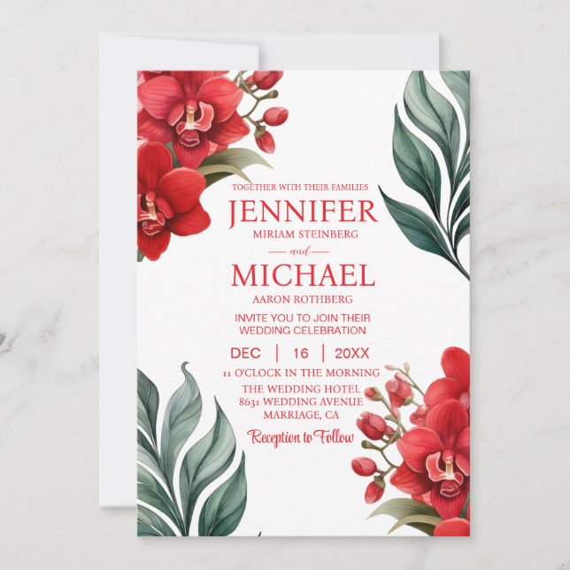 Convites para Casamento de inverno para Orquídeas  (Frente)