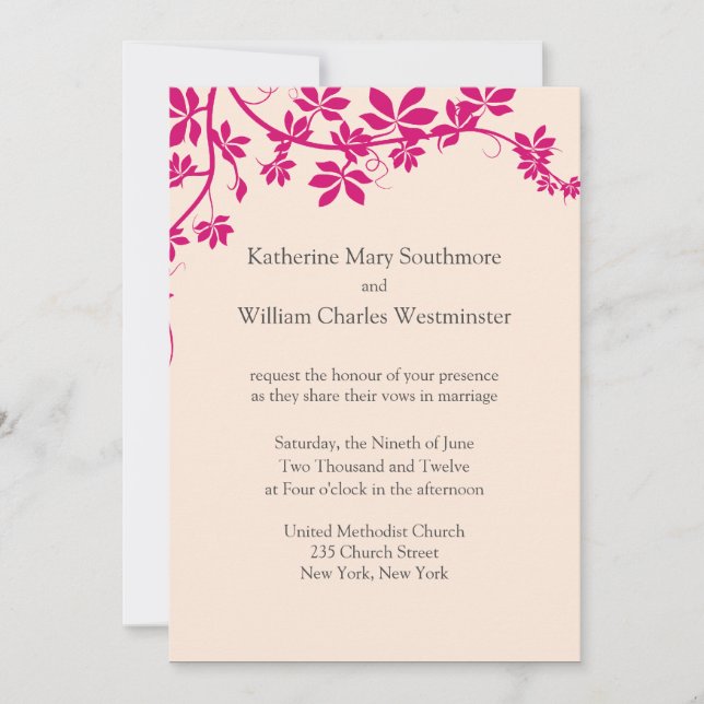 Convites Para Casamento De Ivory E Fuchsia (Frente)