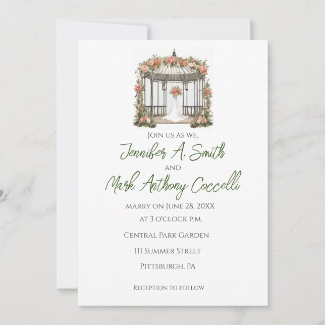 Convites para Casamento de Jardim Gazebo com Rosas (Frente)
