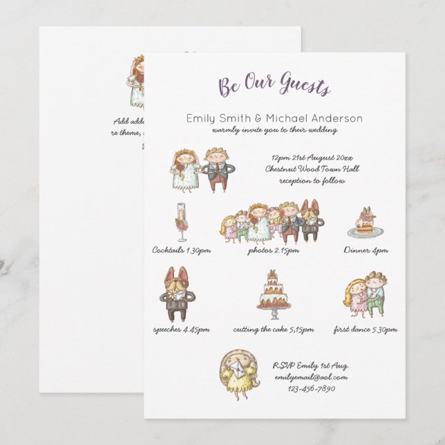 Convites Para Casamento De Linha Cronológica De An (Frente/Verso)