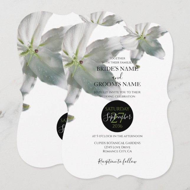 Convites para Casamento de Lírios Brancos Elegante (Frente/Verso)