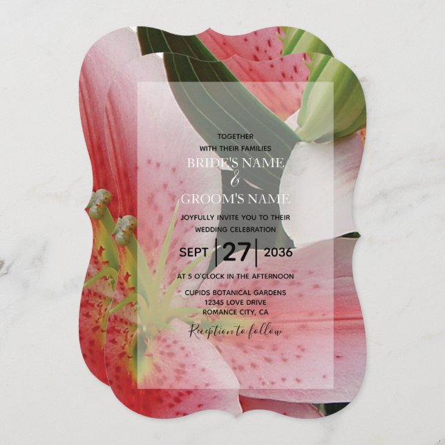 Convites para Casamento de Lírios Orientais Elegan (Frente/Verso)