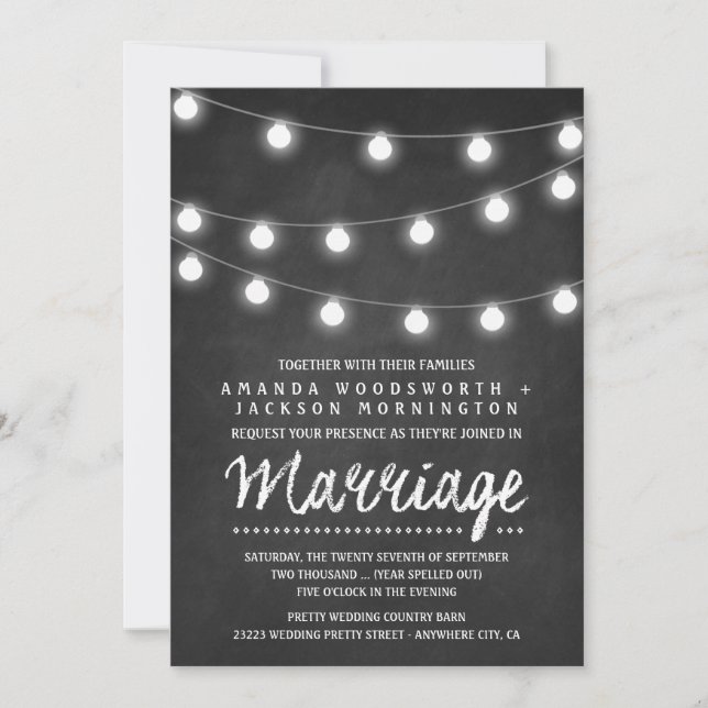 Convites para Casamento de Luzes de Chalkboard e S (Frente)