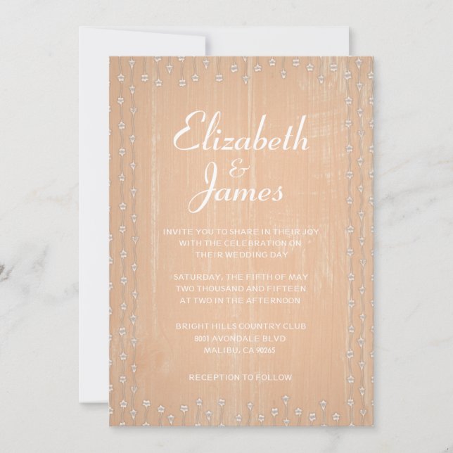 Convites Para Casamento De Madeira De Peach Rustic (Frente)