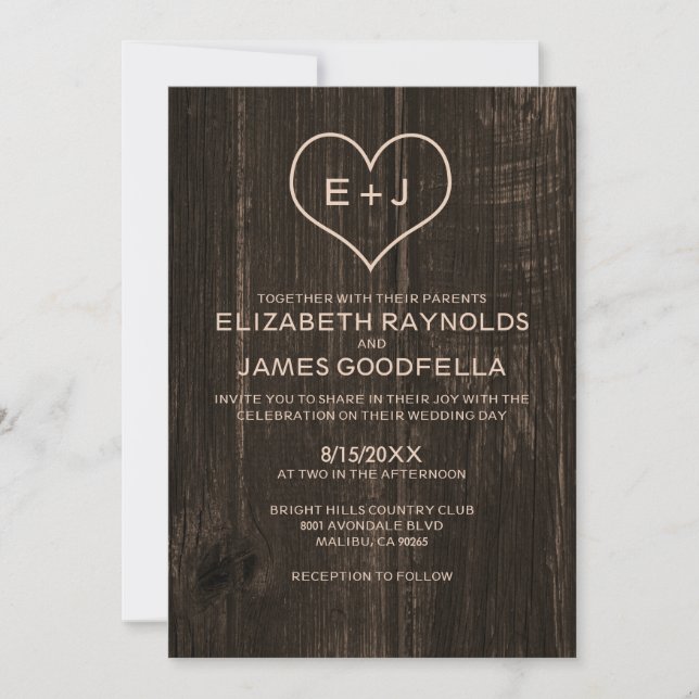 Convites para Casamento de Madeira do País (Frente)