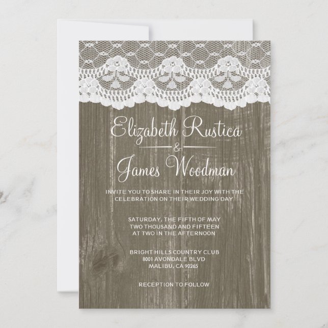Convites para Casamento de Madeira Marrom Rustic L (Frente)