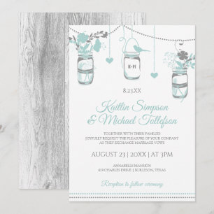 Convites para Casamento de Madeira Mason Jar Turqu