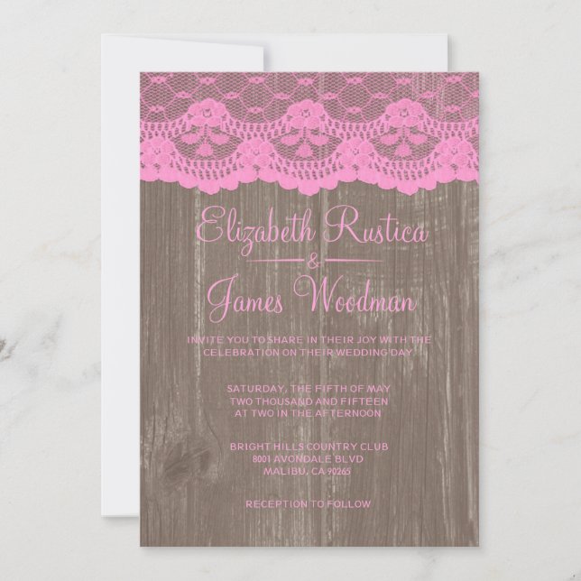 Convites para Casamento de Madeira, Raça Rosa Marr (Frente)
