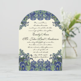 Convites para Casamento de Marfim Pavão Azul e Ver