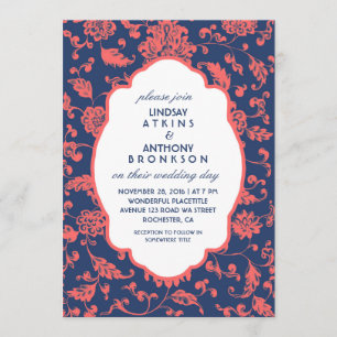 Convites para Casamento de Marinho Azul e Coral