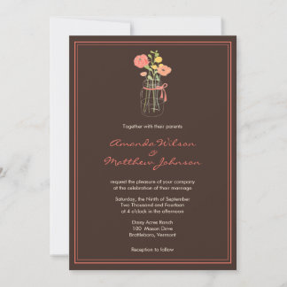 Convites para Casamento de Marrom e Coral Mason Ja