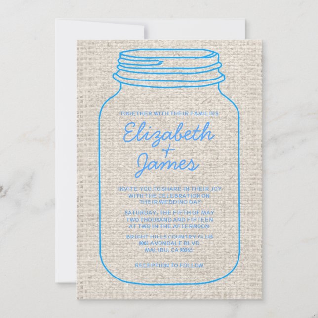 Convites para Casamento de Mason Jar, Burlap Rusti (Frente)