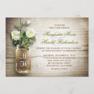 Convites para casamento de Mason jar e flores bran