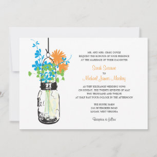 Convites para Casamento de Mason Jar e Wildflower