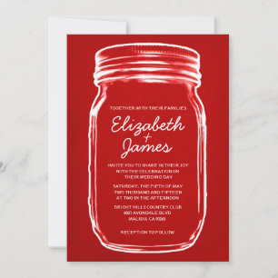 Convites para Casamento de Mason Jar, Red & White 