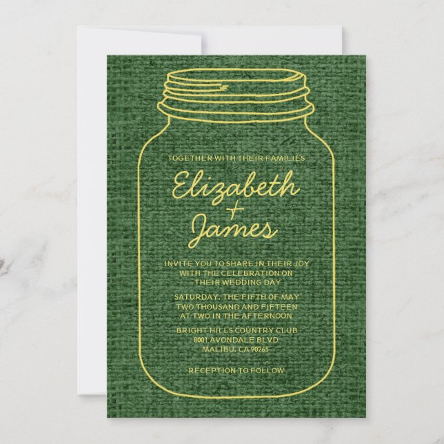 Convites para Casamento de Mason Jar, Russo Verde  (Frente)